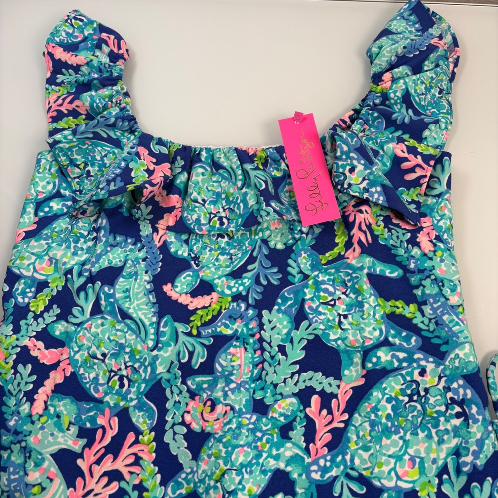 Lilly Pulitzer Womens 6 Blue Zoya Ruffle Romper NEW Turtle Villa Skort Dress - Picture 2 of 9